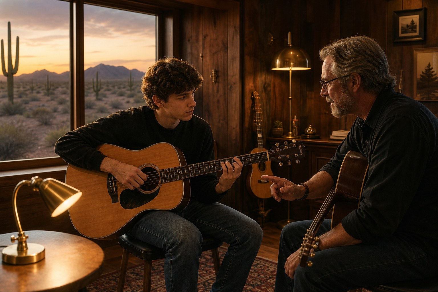 Guitar lesson in music studio