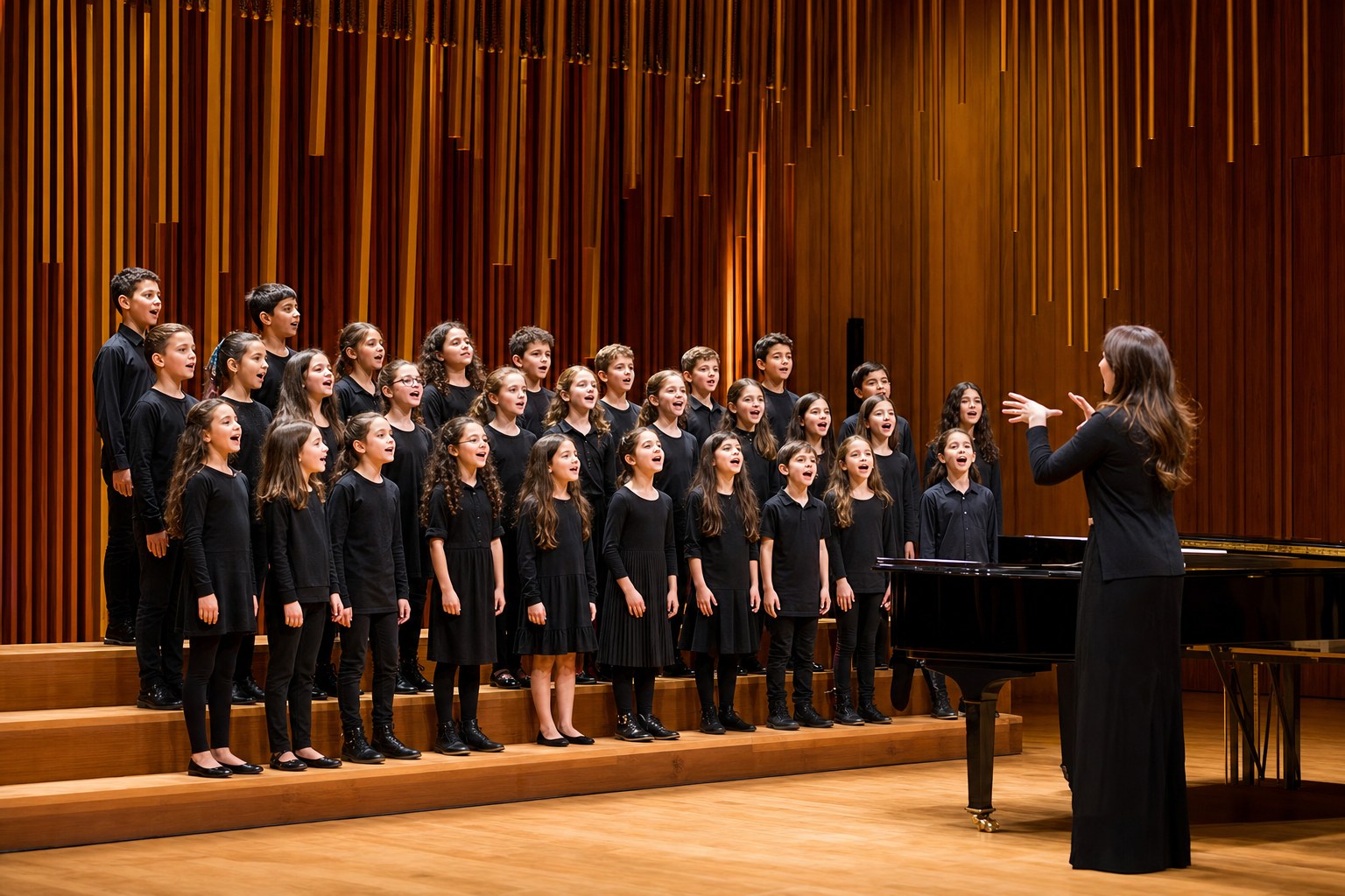 Kids choir rehearsal on stage